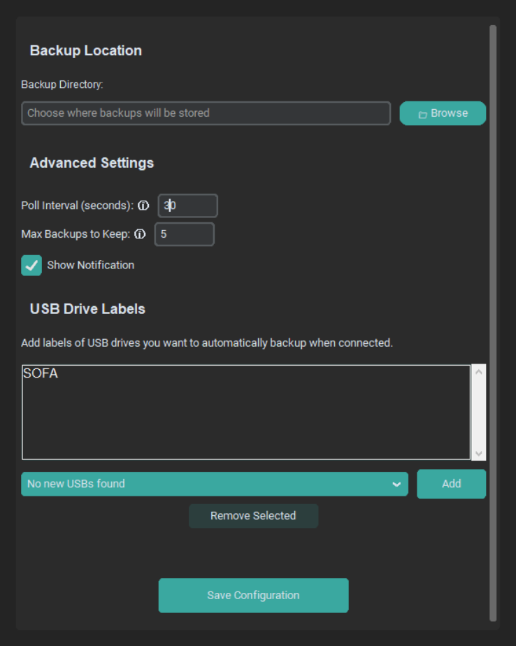 SUBA Configuration Panel Screenshot